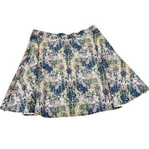 Modamix Patterned Blue Printed Flared Midi Skirt Pockets Size 18